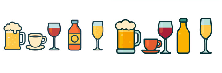 Colorful beverage icons featuring a variety of drinks for different occasions presented in a clean layout