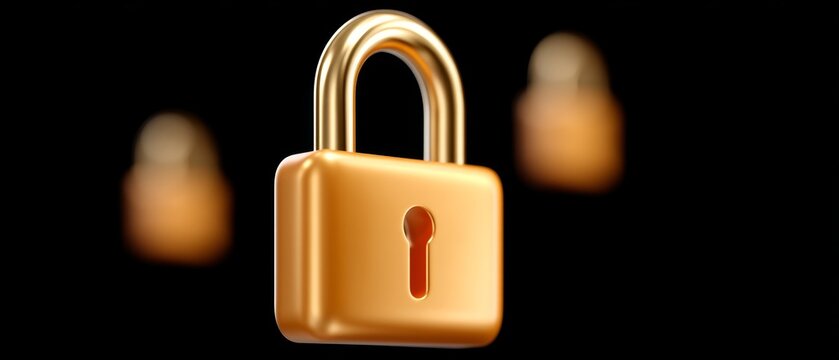 Abstract digital lock surrounded by code snippets virtual security concept dark environment 3d viewpoint