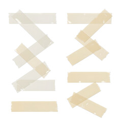 Adhesive tape pieces in different shapes on a white background, Creative arrangement of adhesive tape strips, ideal for design projects