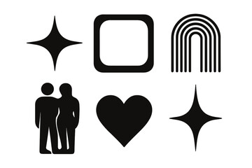 Creative vector illustrations of symbols representing love, unity, and positivity in various shapes and styles