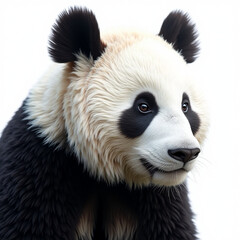 Giant panda's head, sharp black-and-white fur, realistic lighting, clean white background