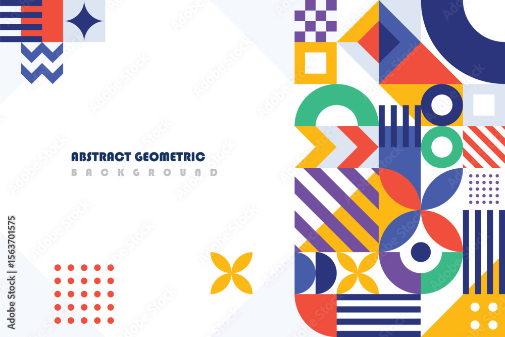 Poster Geometric abstract colorful shapes in a patterned design