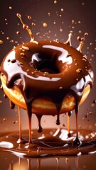 Chocolate Donut Splash with Dessert Food Photography.