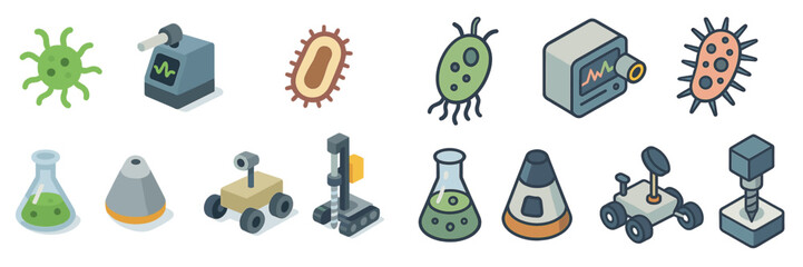 Science lab illustration featuring various microorganisms and laboratory equipment for educational purposes