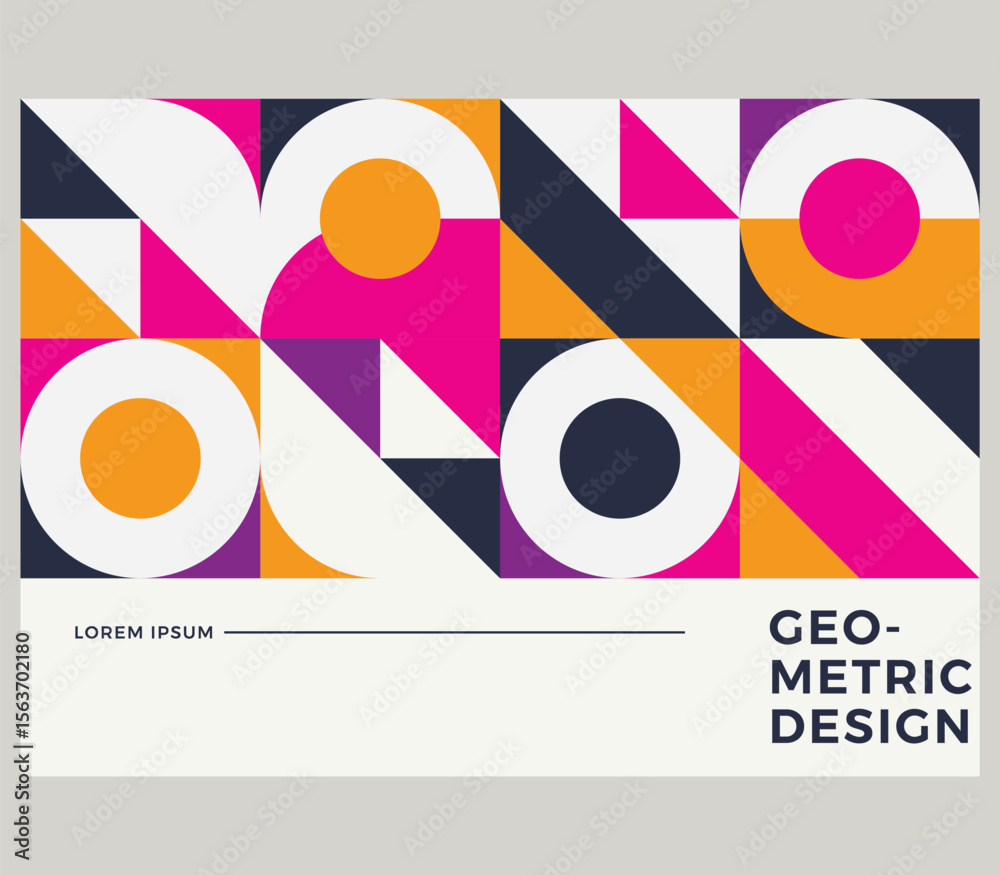 Poster Geometric design poster with colorful shapes arranged in a grid pattern