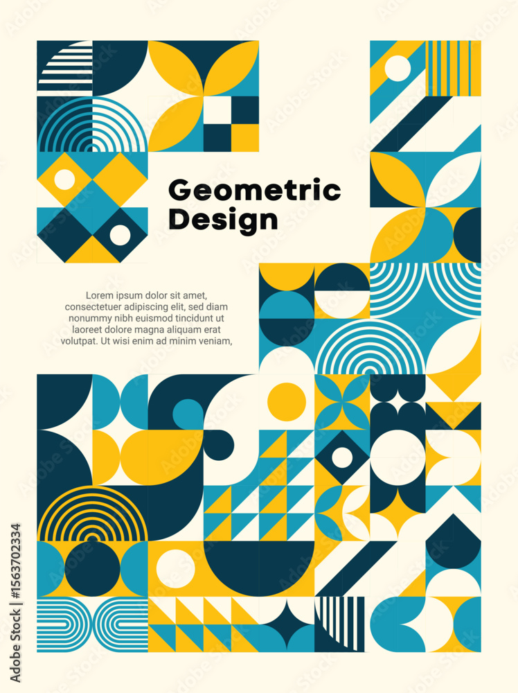 Fototapete geometric design poster with abstract shapes colors title and text in a modern style