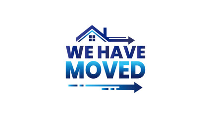 Eye-Catching We Have Moved Logo Design Featuring Geometric Shapes and Modern Lettering, Ideal for Business Flyers, Posters, and Digital Notifications