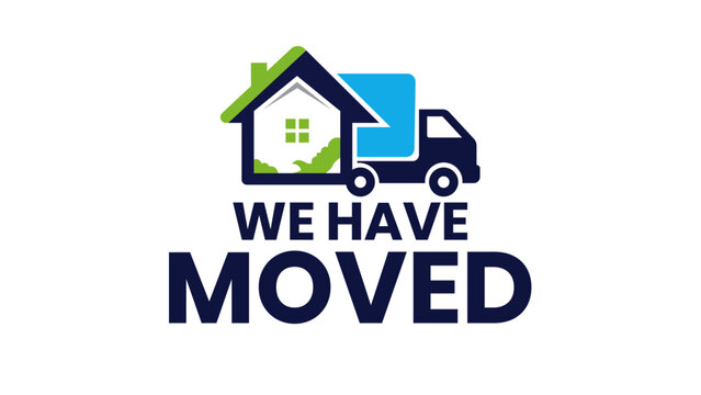 Minimalistic We Have Moved Vector Badge Logo Featuring Clear Fonts and Soft Icons to Communicate Relocation Messages Effectively in Business Media