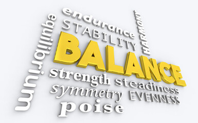 Balance Equilibrium Strength Stability Words Text 3d Illustration