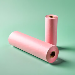 Pink Paper Roll Product Mockup on Light Green Background 