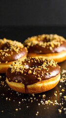 Chocolate Donuts with Nuts with Dessert Food Photography.