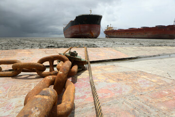 Chattogram port,Bangladesh 23th June 2025: Drone footge of Chittagong of chattogram port yard and...