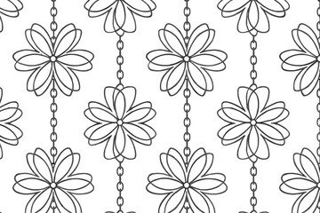 Seamless floral chain pattern in black and white outline