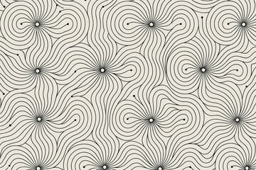 Seamless abstract swirl pattern with flowing black lines on beige