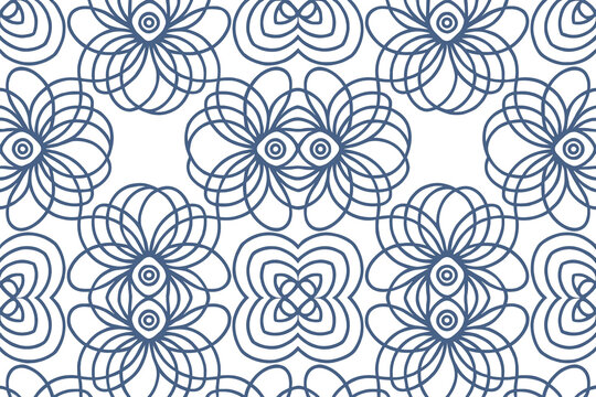 Seamless geometric floral pattern with overlapping petal loops in blue
