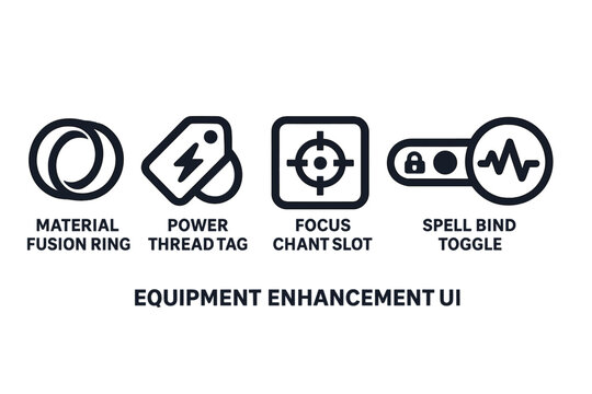 User interface icons for equipment enhancement in a fantasy or gaming setting.