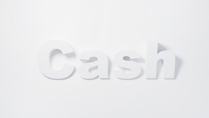 A single-color 3D text displays the word cash, featuring a shadow effect against a white backdrop....