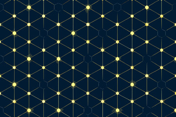 A glowing hexagonal grid pattern with bright lights at each intersection, creating a futuristic and luminous design.