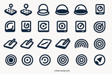 Futuristic icon set with orbital and interface design elements