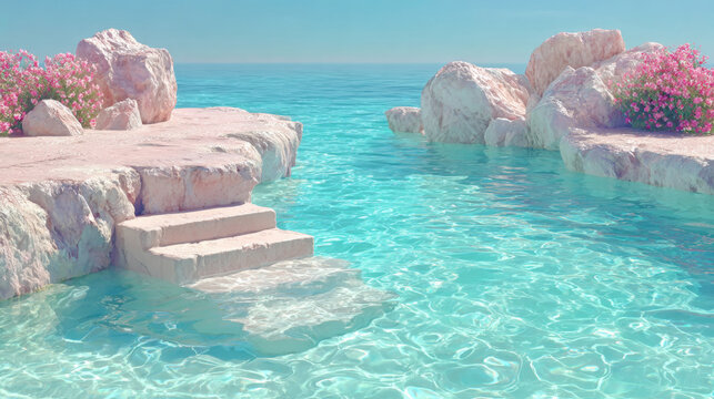 Enhance the clarity of a clean swimming pool in sunlight, 4K HD realistic photography 