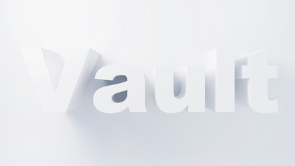 3D depiction of the word Vault in white lettering set against a sleek gradient backdrop, representing themes of protection and storage.