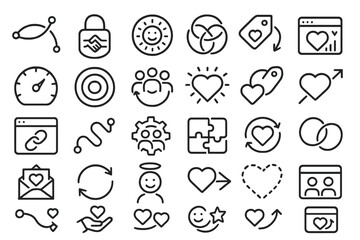 Set of minimalist black love and emotion icons on dark background