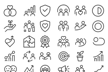 Icon set featuring unity, growth, trust, and collaboration symbols
