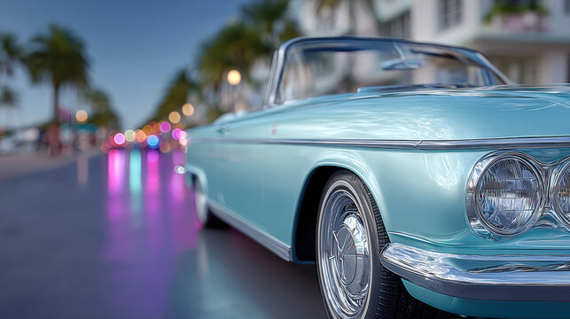 Enhancing, Enhance of vintage car with chrome reflections in outdoor setting at 4K quality.