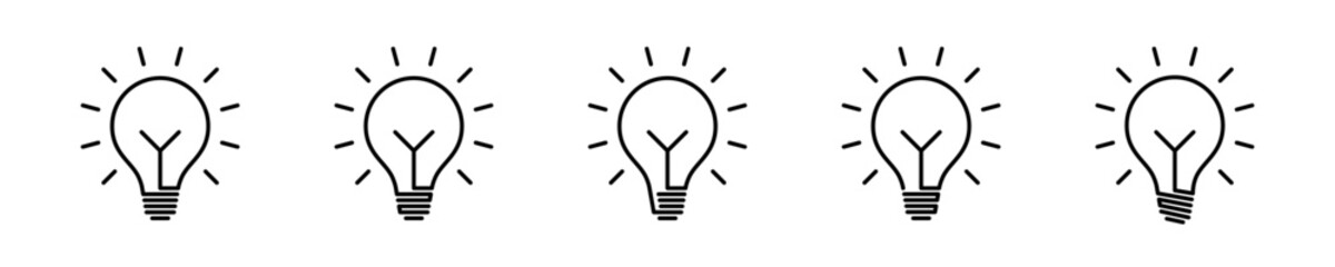 Light bulb icon set. Clean, modern set of outline light bulb icons symbolizing ideas, innovation, and inspiration.