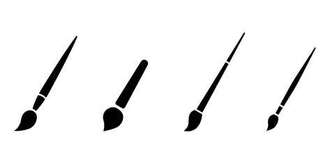 Paint brush icon set. A clean silhouette icon set of various paintbrush types. Perfect for art platforms, design software, creative branding, or painting tools UI. Vector illustration.