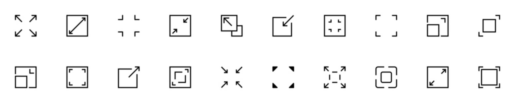 Fullscreen icon set. A versatile set of interface icons for screen resizing and fullscreen toggling. Vector illustration.