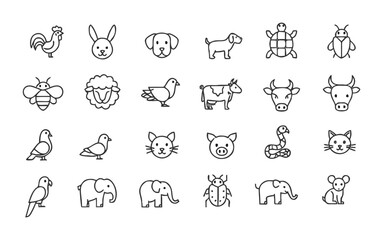Animal  Icon Set in Cartoon Style Illustration