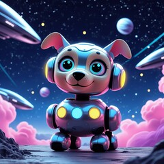 Adorable tech puppy in kawaii style, futuristic pet