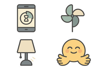 Digital icons representing relaxation, comfort, and home atmosphere in a modern design
