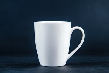 Obraz premium Elegant White Coffee Mug Isolated on Dark Background Perfect for Hot Beverages, Tea, and Coffee with Smooth Texture for Marketing and Branding Use