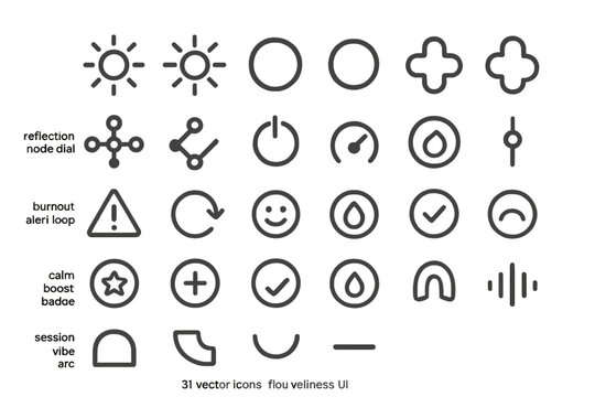 Set of 31 minimal vector icons for user interface design.
