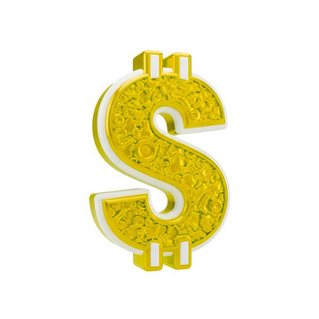 C&eacute;dulas Dinheiro Real Dolar Euro Cifr&atilde;o Icon Amarelo Dourado e Branco Brilhante Elemento 3D Render PNG Transparente