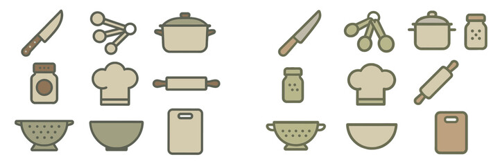 Kitchen utensils and tools arranged in an organized layout ideal for cooking and baking preparation activities