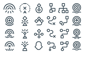 Set of navigation and map discovery icons with abstract symbols.