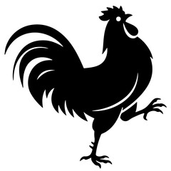 Black Rooster Silhouette, Vector Illustration, Farm Animal Design