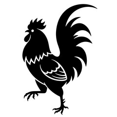 Black Rooster Silhouette, Vector Illustration, Farm Animal Design Element