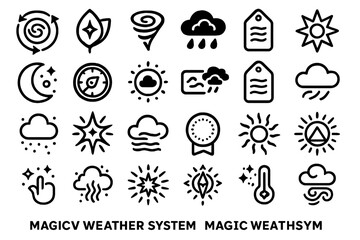 Obraz premium Fantasy-themed black weather icons with magical and nature elements