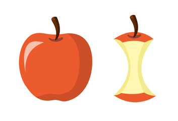 Obraz premium Full apple and apple core isolated on white background. Vector stock