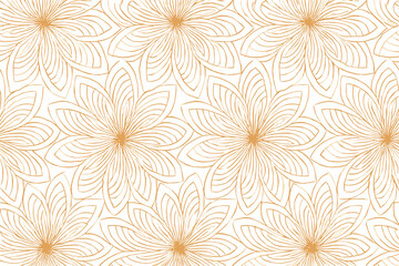 Elegant floral pattern with golden line flowers on white background