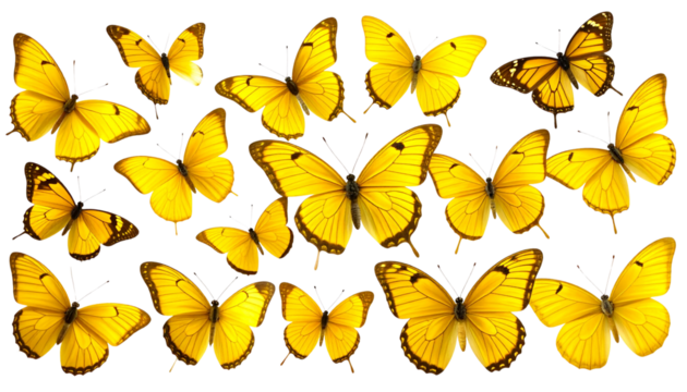 Yellow Butterfly Collection, Isolated on Transparent PNG Background - Powered by Adobe