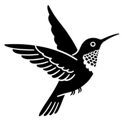 Hummingbird Silhouette, Black and White Vector Illustration, Bird Design Element