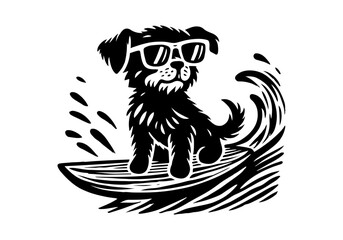 Animals Surfing Hand Drawn Natural Illustration Stylized as Linocut Vector Isolated by AZ for Books, Arts, Design and Decoration Graphic Asset