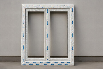 Double-pane window unit leaning against wall ready for fitting in window replacement project