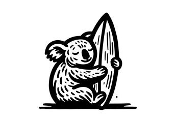 Animals Surfing Hand Drawn Natural Illustration Stylized as Linocut Vector Isolated by AZ for Books, Arts, Design and Decoration Graphic Asset