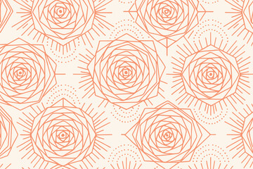 Fototapeta premium Geometric rose pattern with radiating lines and circular elements on a soft beige background.